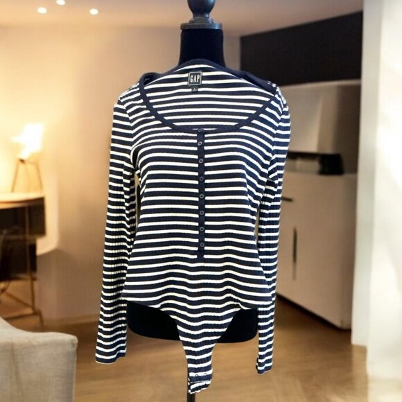 NWOT ~ GAP Blue Striped Bodysuit ~L - Picture 1 of 2